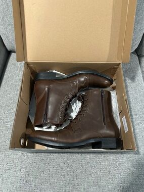 Unlisted Dark Brown Leather Lace-Up Boots with Side Zipper